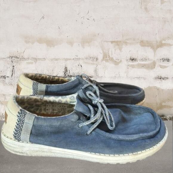 Hey Dude Men's Wally Linen Blue Casual Loafers Lightweight Comfort Size 8 - Picture 4 of 6